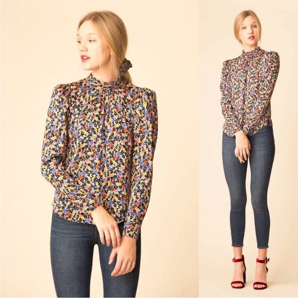 Veronica Beard mena black white red floral print neck tie silk blouse top - Picture 4 of 16